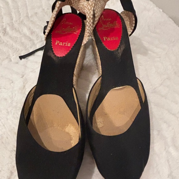 Christian Louboutin Black and Tan Espadrille Wedges - Picture 6 of 12